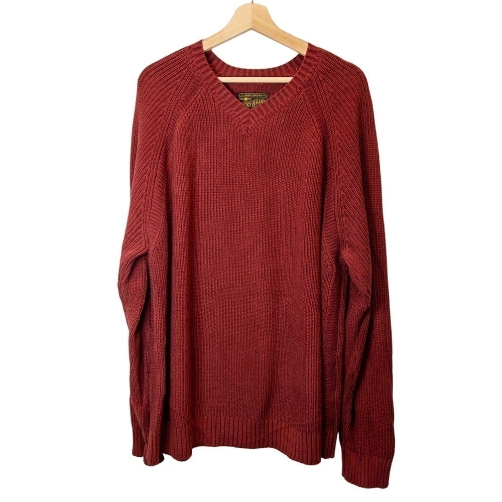 Lucky Brand Mens Red V Neck Pullover Rib Knit Sweater Size XL